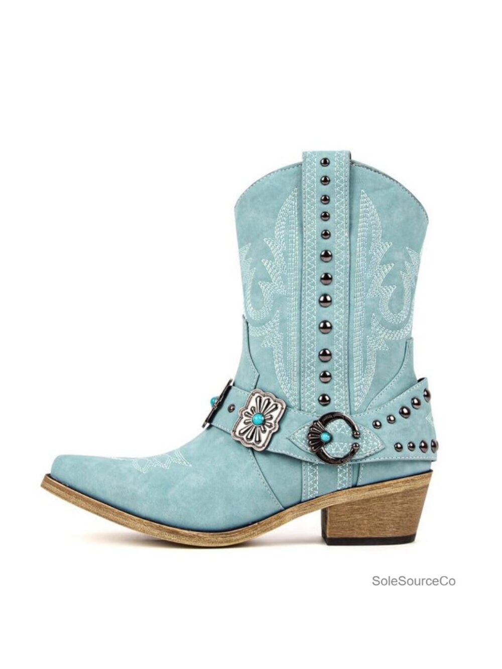 Cowgirl Boots Ankle High Embroidered Pointed Toe, Faux Leather, Rodeo Concert